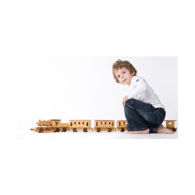 Wooden trains in natural wood